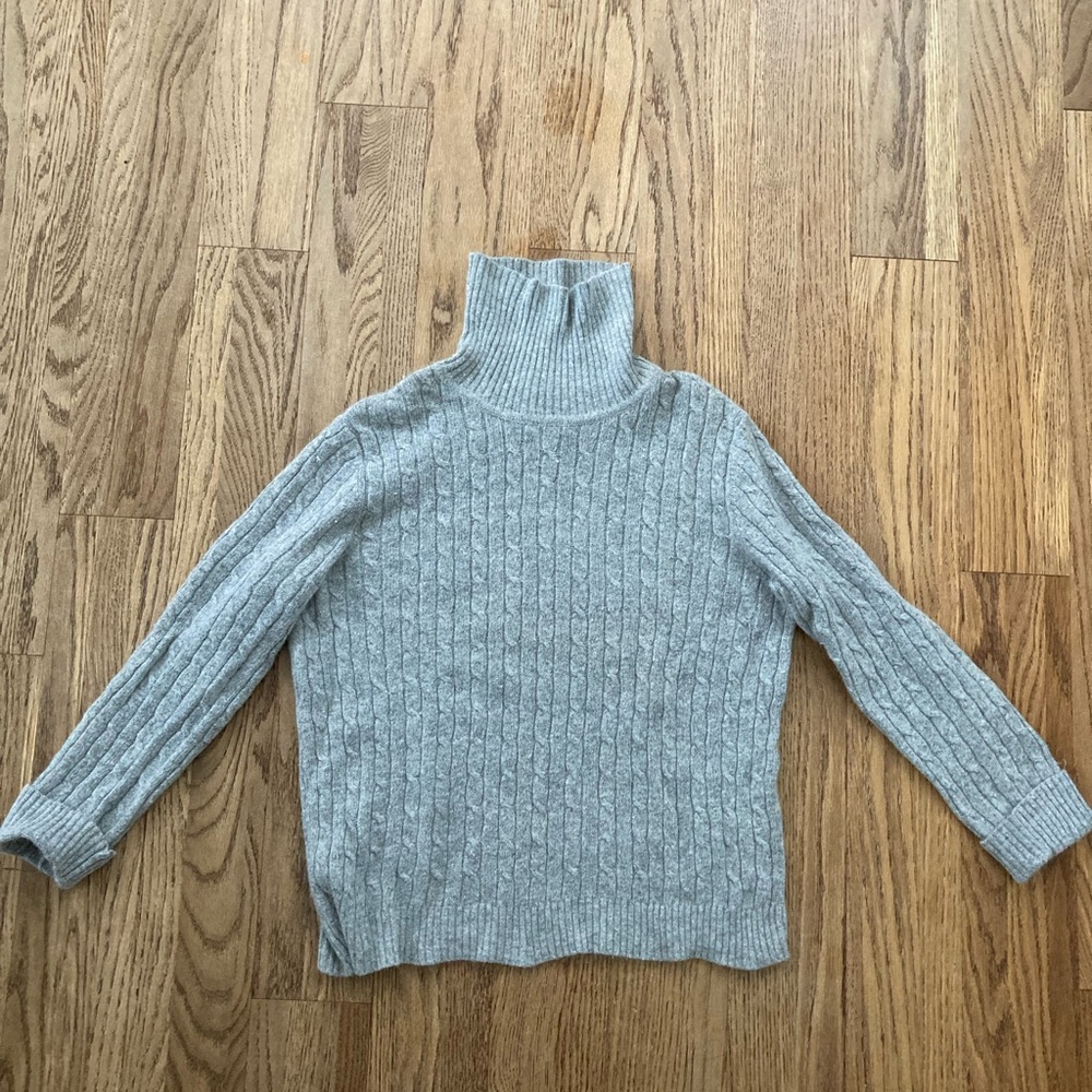 Light Gray Cable Knit wool and angora Turtleneck Sweater